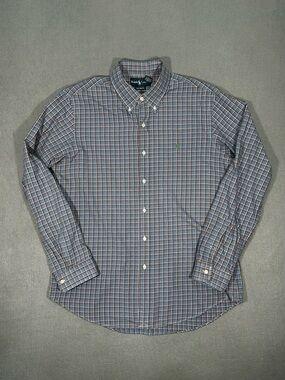 Ralph Lauren Custom Fit Button Down Shirt Mens L Blue Plaid Pony Logo NWOT